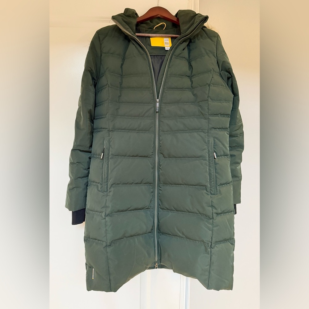 Lolë Women's Large Green Puffer Jacket Removable faux fur accent on hood - Picture 1 of 6